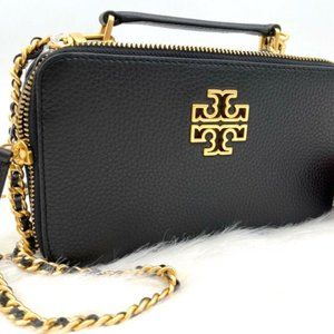 Tory Burch Britten Mini Top Handle Camera Crossbody Leather Bag in Black